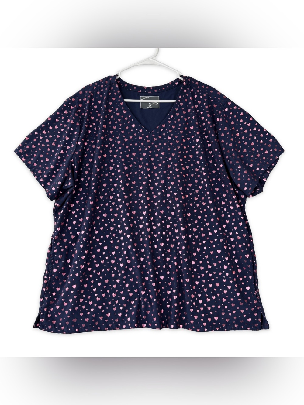 Butter Soft Scrub Top Womens Plus 3X Navy Metallic Pink Stretch Medical Shirt